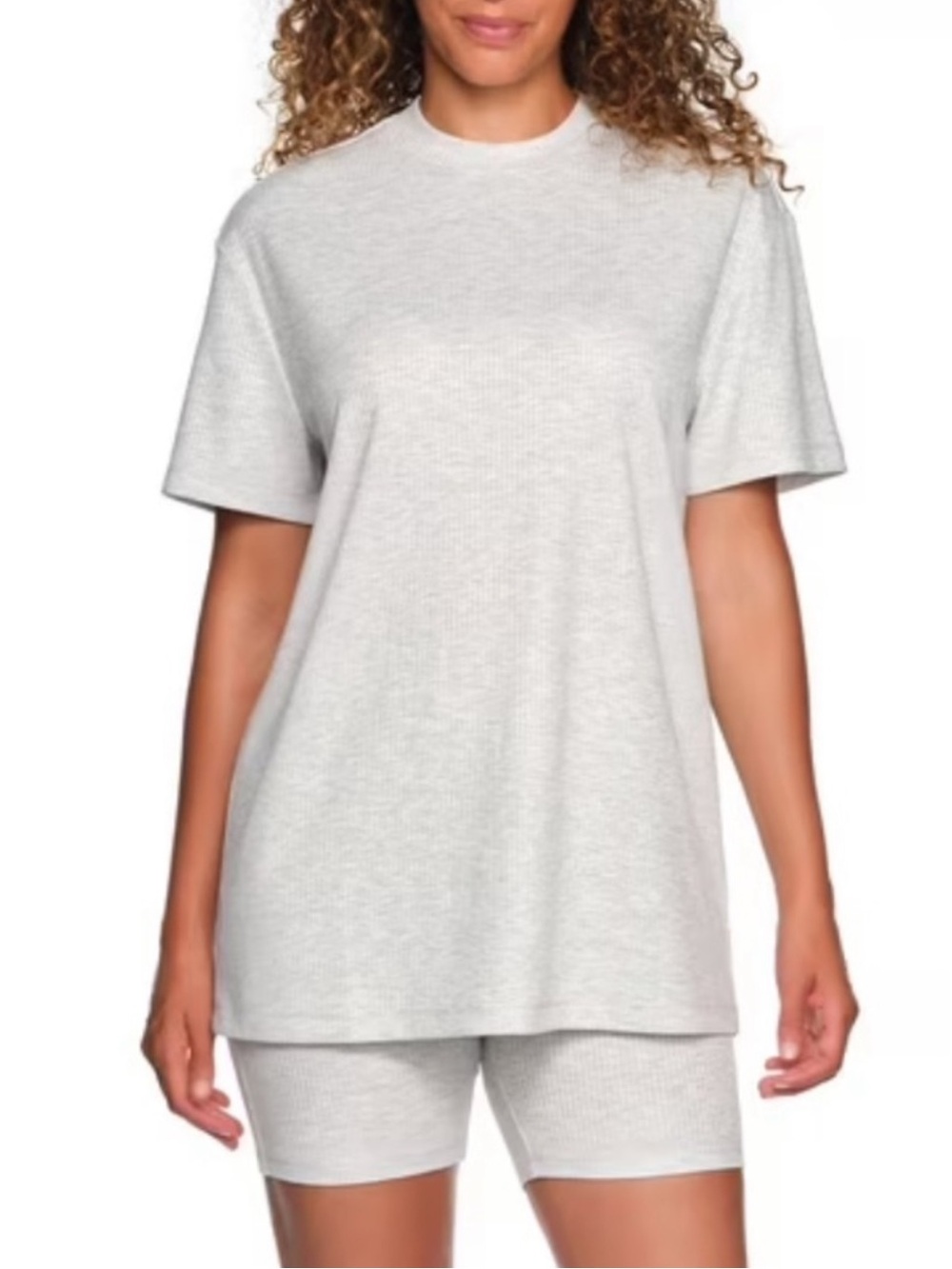 LOFT 2 Piece Light Gray Ribbed Pajama Set